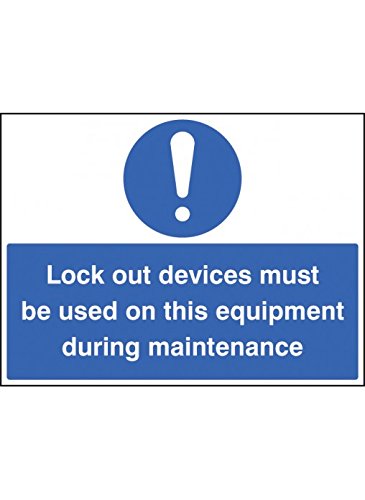 Caledonia Signs 26246A Schild"Lockout Devices must be used on this equipment during maintenance", selbstklebend, Vinyl, 100 mm x 75 mm von Caledonia Signs