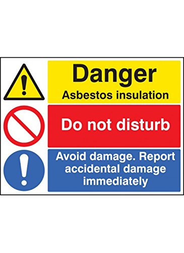 Caledonia Signs 26273K englisches Schild „Asbest Insulation, Do Not Disturb, Report Damage", selbstklebendes Vinyl, 400 x 300 mm von Caledonia Signs