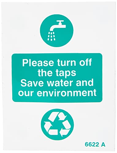 Caledonia Signs 26622 Schild mit englischer Aufschrift „Please Turn Off the Taps, Save Water and Environment“, selbstklebend, 100 x 75 mm von Caledonia Signs