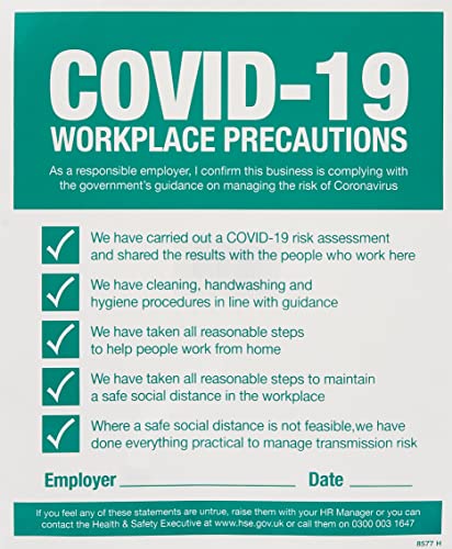 Caledonia Signs 28577H Hinweisschild „COVID-19 Workplace Precautions“ (in englischer Sprache) von Caledonia Signs