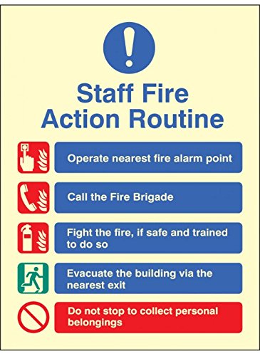 Caledonia Signs 41439H Schild"Staff Fire Action", selbstklebend, Vinyl, 300 mm x 250 mm von Caledonia Signs