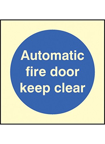 Caledonia Signs 41618B"Automatic Fire Door Keep Clear" Schild, Foto, leuchtend, selbstklebend, Vinyl, 80 mm x 80 mm von Caledonia Signs