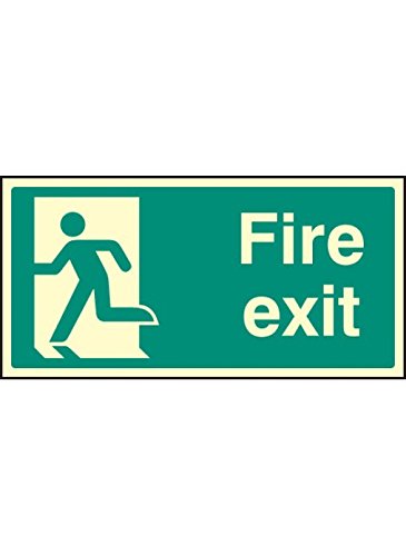 Caledonia Signs 42056X Fire Exit-Left Symbolschild, Foto, leuchtend, selbstklebend, Vinyl, 200 mm x 100 mm von Caledonia Signs