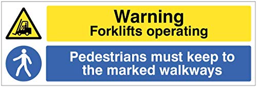 Caledonia Signs Schild „Caution Forklifts operating Pedestrains must keep to the marked walkway", starres PVC, englische Version von Caledonia Signs