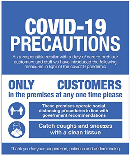 Covid 19 Vorsichtsmaßnahmen – Schaufensterschild selbstklebender Vinyl-Aufkleber (300 x 400 mm) von Caledonia Signs