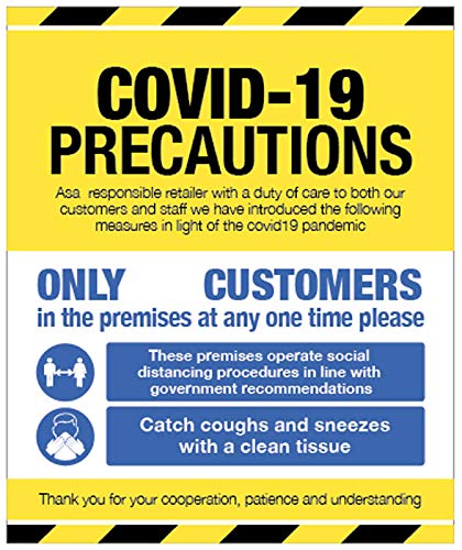 Covid 19 Vorsichtsmaßnahmen – Schaufensterschild selbstklebender Vinyl-Aufkleber (300 x 400 mm) von Caledonia Signs