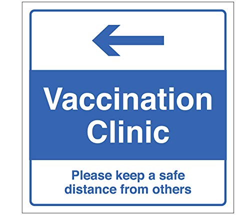 Impfklinik (Pfeil links) – Bitte halten Sie einen sicheren Abstand zu anderen Bodengrafiken 300 x 300 mm. von Caledonia Signs