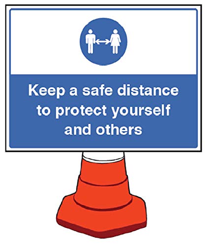 „Keep a safe distanz“-Schild, 600 x 450 mm (Kegel nicht im Lieferumfang enthalten) von Caledonia Signs