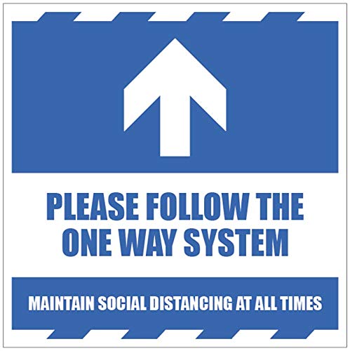 Pfeil nach oben, bitte folgen Sie dem Einweg-System und halten Sie soziale Distanzen zu allen Zeiten von Caledonia Signs