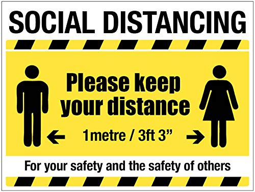 Schild mit Aufschrift „Social Distancing“, 600 x 450 mm (Kegel nicht im Lieferumfang enthalten) von Caledonia Signs