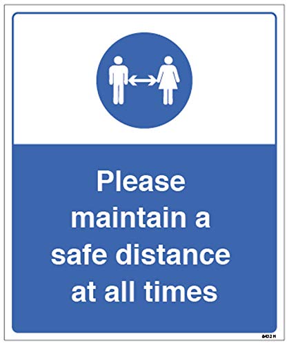 Selbstklebender Vinyl-Aufkleber „Please keep a safe distance at all times“, 250 x 300 mm von Caledonia Signs