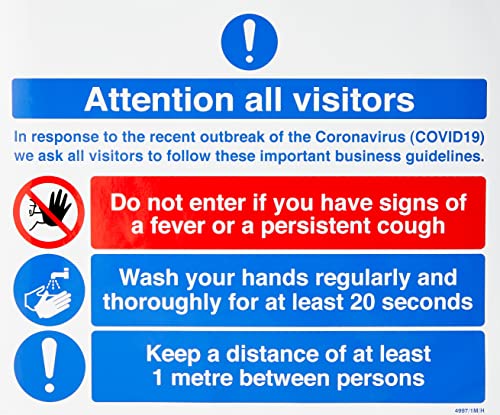 Selbstklebender Vinyl-Aufkleber mit Aufschrift „Attention all visitors – Coronavirus guidance“ (250 x 300 mm) von Caledonia Signs