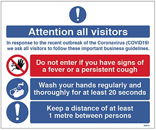 Selbstklebender Vinyl-Aufkleber mit Aufschrift „Attention all visitors – Coronavirus guidance“ (300 x 400 mm) von Caledonia Signs