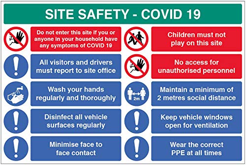 Site Safety COVID19 – Berichten Sie das Büro, waschen Sie Hände, desinfizieren Sie Oberflächen, minimieren Sie den Kontakt von Gesicht zu Gesicht, 2 m von Caledonia Signs