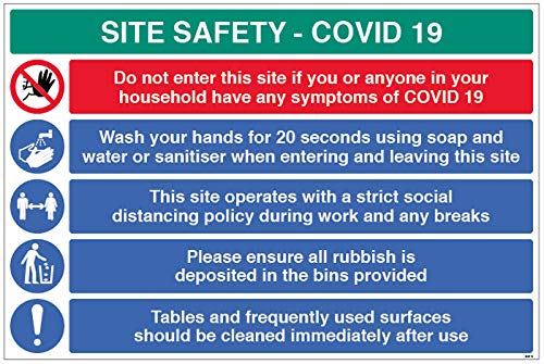 Site Safety COVID19 – Händewaschen, soziale Abstandskontrollen, saubere Oberflächen – 4 mm geriffelt, 900 x 600 mm von Caledonia Signs