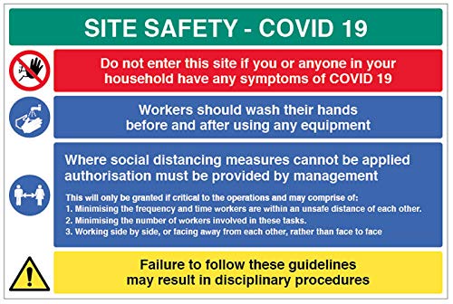 Site Safety COVID19 - Wash Hands, guidance where social distancing cannot be Achieved Large Semi Rigid PVC Schild (900 x 600 mm) von Caledonia Signs