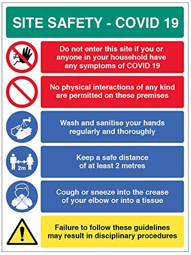 Site Safety COVID19 – keine physischen Interaktionen, Händewaschen, 2 Meter Richtlinien, Taschentücher verwenden von Caledonia Signs