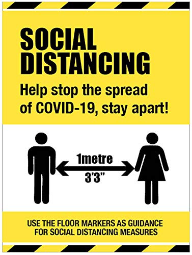 Social Distancing Schild – Help Stop the spread of COVID-19, Stay apart (1 Meter Social Distancing) Bodengrafik 600 x 400 mm von Caledonia Signs