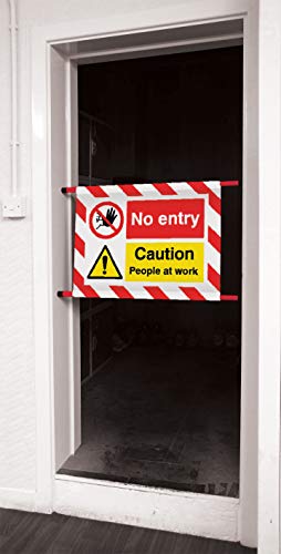 Türschild"No entry Caution People at work", 600 x 450 mm von Caledonia Signs