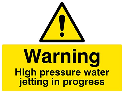 Warnschild "Warning High Pressure water jetting in progression", starres PVC Warnschild "Warning High Pressure water jetting in progression", starres PVC von Caledonia Signs