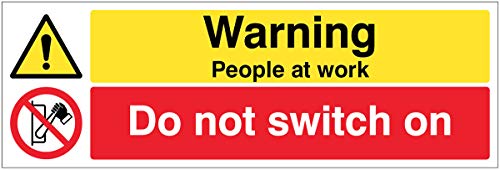 Warnschild mit Aufschrift "Warning People at work do not switch on", starres PVC von Caledonia Signs