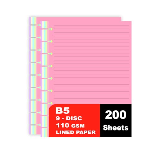 Nachfüllpackungen für Happy Planer, 9 linierte Nachfüllblätter für Happy Planer, 110 g/m² lose Blätter, 5 Farben (pro Farbe 40 Blatt/80 Seiten) Planer-Nachfüllpapier, 200 Blatt/400 Seiten, klassische von CalenDream