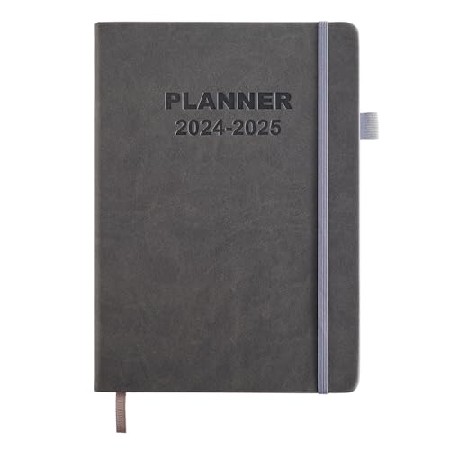Planer 2024-2025 – Wochenplaner mit monatlichen Seiten, 17,8 x 25,4 cm, veganes Leder, Hardcover, Gummiband und Stifthalter, Grau Planer 2024-2025 – Wochenplaner mit monatlichen Seiten, 17,8 x 25,4 cm, veganes Leder, Hardcover, Gummiband und Stifthalter, Grau von CalenDream
