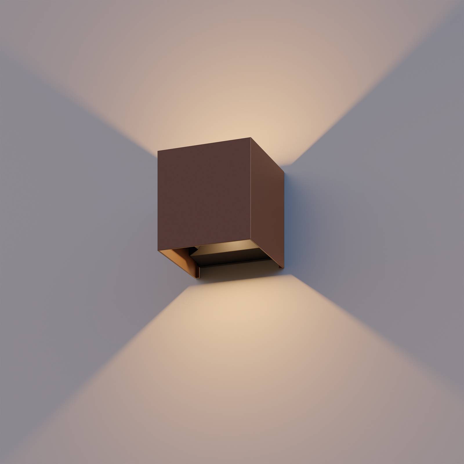 Calex LED-Außenwandlampe Cube, up/down, Höhe 10cm, rostbraun von Calex