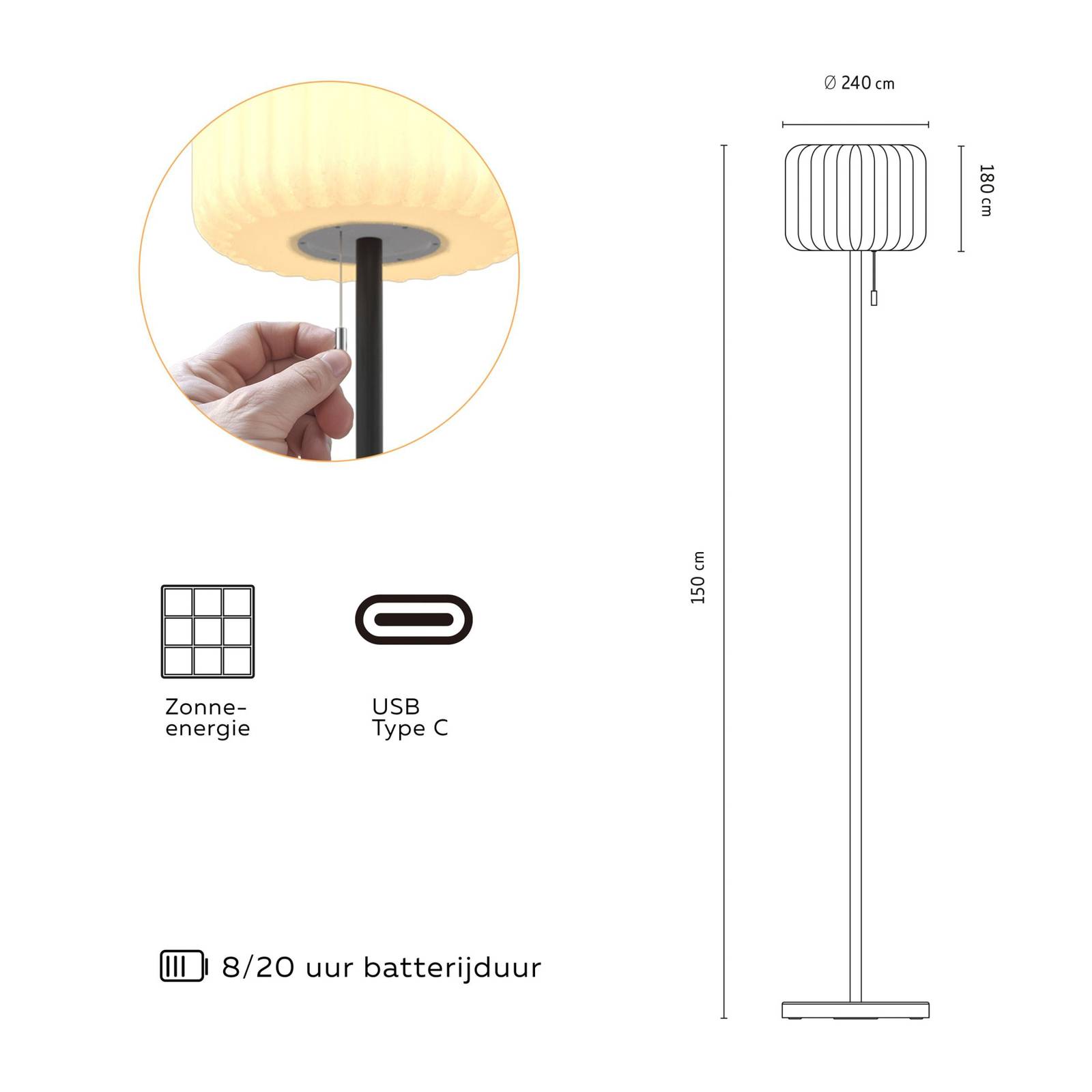 Calex LED-Solar-Stehleuchte, IP44, Zugschalter Calex LED-Solar-Stehleuchte, IP44, Zugschalter von Calex