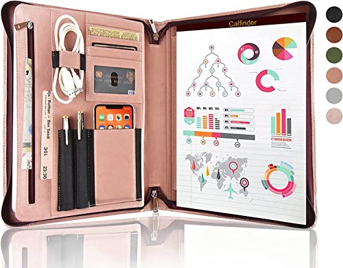 Calfinder Arbeitsmappe Veganes Leder, Aktenmappe a4 mit Reißverschluss/a4 Klemmbrett, Dokumentenmappe Leder, Business Organizer Ordner Konferenzmappe, Leather Portfolio, Geschenk für Damen, Pink von Calfinder