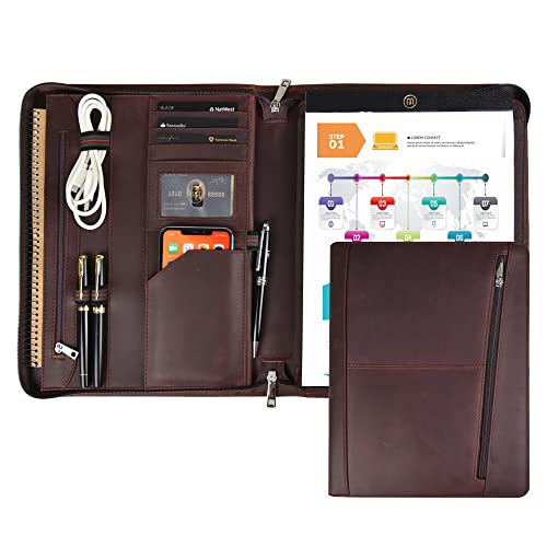 Calfinder Konferenzmappe Leder, Aktenmappe A4, Schreibmappe Klemmbrettmappe mit a4 Block Halter, Business Organizer Mappe, Tablet Mappe für iPad Pro 12.9(2018/2020/2021), Geschenk, Dunkelbraun von Calfinder