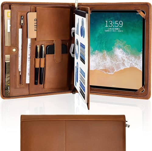 FREI NAME GRAVUR, Mappe graviert, Konferenzmappe A4 Leder, Ledermappe Schreibmappe mit Reißverschluss, A4 Mappe Organizer Ordner, Persönlichkeitsordner Mappe, Geschenk Mappe, Customized, Crazy Horse von Calfinder