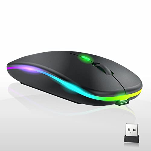 CaliKas - Kabellose Maus, ergonomisch, leise, LED Wiederaufladbare Funkmaus Laptop Wireless Mouse, 2.4G USB Mäuse mit USB-Empfänger Kompatibilität mit Computer/PC/Mac (Schwarz) von CaliKas