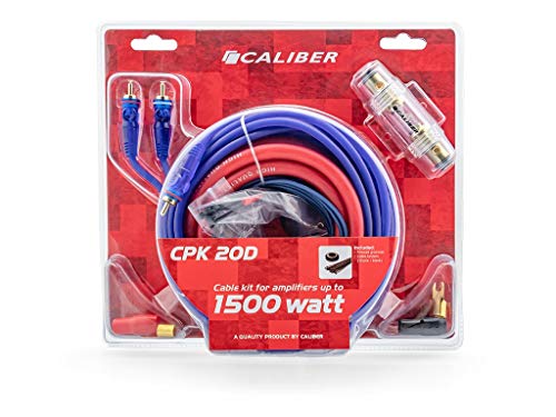 Caliber Audiokabel für den Autoverstärker - Set von 4 Kabeln - 3 M13 Kabelaugen - 5 Meter - Autozubehör - CPK20D - Bis zu 1500 Watt - komplettes Set - Rot - 5000 x 10 x 10 mm von Caliber