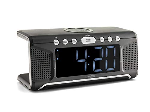 Caliber Radio wecker - Doppelter Alarm - mit FM-Radio - Dimmbarer LED-Anzeige - mit Wireless Charger - Qi-Technologie - Schwarz - 218 x 88 x 94 mm von Caliber