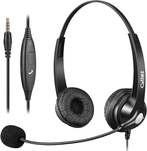 3,5mm Klinke Headset Handy mit Mikrofon Noise Cancelling & Lautstärkeregler, Kopfhörer PC für FritzFon C6 X6 iPhone Samsung iPad Laptop Home Zoom Teams, Ultra Komfort von Callez