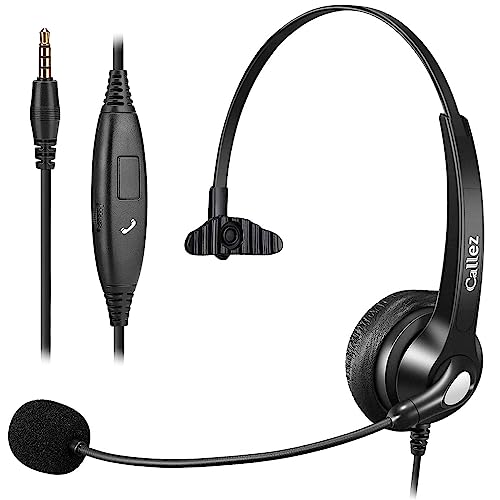 Callez 3,5mm Klinke Headset Handy mit Mikrofon Noise Cancelling, PC Kopfhörer für FritzFon C6 X6 iPhone Samsung Laptop Home Teams Zoom Konferenzen, Lautstärkeregler, Komfort Fit von Callez