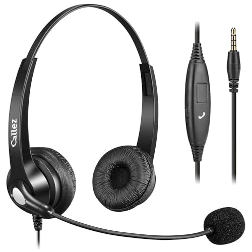 Callez Headset Handy Binaural mit Noise Cancelling Mikrofon, Smartphone Kopfhörer 3,5mm Klinke Für iPhone Samsung Huawei BlackBerry HTC LG ZTE Mobiltelefon PC Computer Mac iPad Skype Podcast (W402E2) von Callez