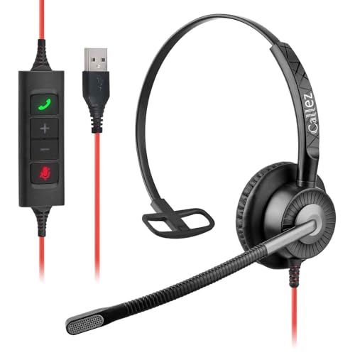 Callez USB Headset mit Mikrofon für PC, Headset Laptop mit ENC Dual Noise Cancelling Mikrofon, USB Kopfhörer mit Teams Anruftaste für Büro Homeoffice Teams Zoom Skype Konferenz Gespräch Meeting von Callez