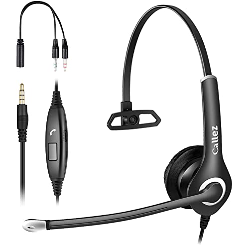 Headset Handy 3,5mm Klinke mit Mikrofon Noise Cancelling, PC Kopfhörer für Laptop Computer iPhone Samsung Smartphone, Business Home Office Call Center Zoom Skype, Klare Chat, Ultra Komfort von Callez