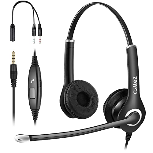 Headset PC 3,5mm Klinke mit Mikrofon Noise Cancelling, On-Ear Stereo Kopfhörer Handy für Laptop Smartphone Computer Gaming PS4, Business Home Office Call Center Zoom Skype, Klare Chat, Komfort von Callez