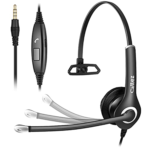 PC Headset Handy, 3,5mm Klinke Headset mit Mikrofon Noise Cancelling & Lautstärkeregler, PC Kopfhörer für iPhone Laptop, Homeoffice, Business, Skype, e-Learning, Call Center, Ultra Komfort von Callez