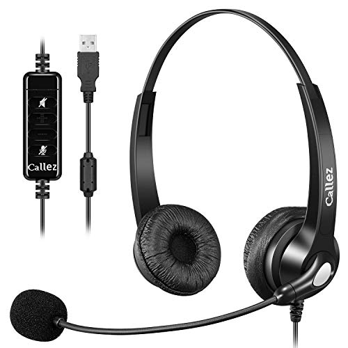 USB Headset PC für Business Skype UC Lync SoftPhone Call Center Office, Stereo PC Kopfhörer mit Mikrofon Noise Cancelling & Lautstärkeregler, Kristallklar Chat, Super Leicht, Ultra Komfort von Callez