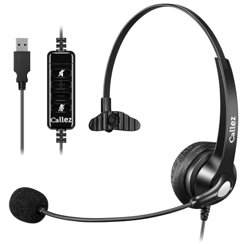 USB Headset PC für Business UC Skype Lync SoftPhone Call Center Office, PC Kopfhörer mit Mikrofon Noise Cancelling & Lautstärkeregler, Kristallklar Chat, Super Leicht, Ultra Komfort von Callez