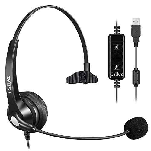 USB Headset PC mit Mikrofon Noise Cancelling & Lautstärkeregler, PC Kopfhörer für Laptop Skype UC Lync SoftPhone Call Center Office Business, Kristallklar Chat, Super Leicht, Ultra Komfort von Callez