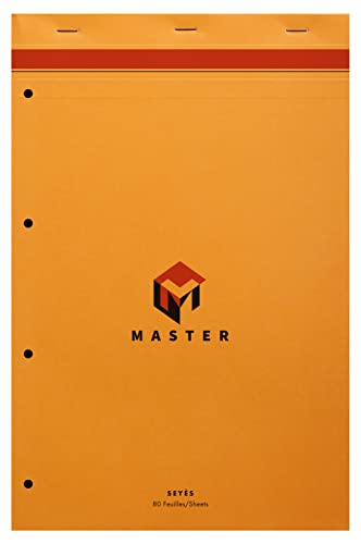 Clairefontaine 10754C - Schreibblock / Notizblock Calligraphe Master, kopfseitig geheftet, 4-fach gelocht, A4+ 21x31,8 cm, 40 Blatt, französische Lineatur, 80g, ideal für Meetings, Orange, 1 Stück von Calligraphe