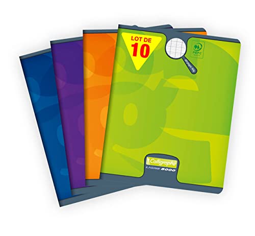 Clairefontaine 108715C - Packung mit 10 Heften Calligraphe, 17 x 22 cm, französische Lineatur, 30 Blatt, 90 g, farbig sortiert, 1 Pack von Clairefontaine
