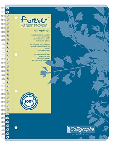 Clairefontaine 17427C - Collegeblock Forever kariert 80 Blatt Recycling-Papier, DIN A4+ 22,5x29,7 cm, kariert mit Rand, 70g, Blau, 1 Stück von Calligraphe