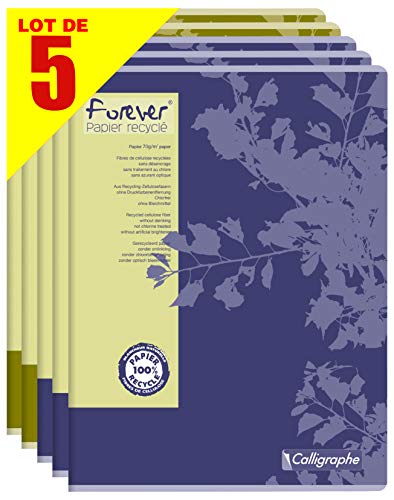 Clairefontaine 17493AMZC - Set mit 5 Heften Forever, recycling Papier, DIN A4+, 24 x 32cm, 48 Blatt, 1 Set, farbig sortiert 5 Stück von Calligraphe