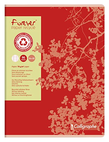 Clairefontaine 17493C - Packung mit 10 Heften Forever Calligraphe, DIN A4+, 24x32 cm, 48 Blatt, französische Lineatur, Recycling Papier, 70 g, sortierte Farben, 1 Pack von Calligraphe